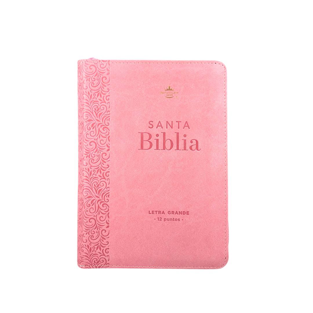 BIBLIA REINA VALERA 1960 LETRA GRANDE COMPACTA/ CIERRE IMITACION PIEL ROSA