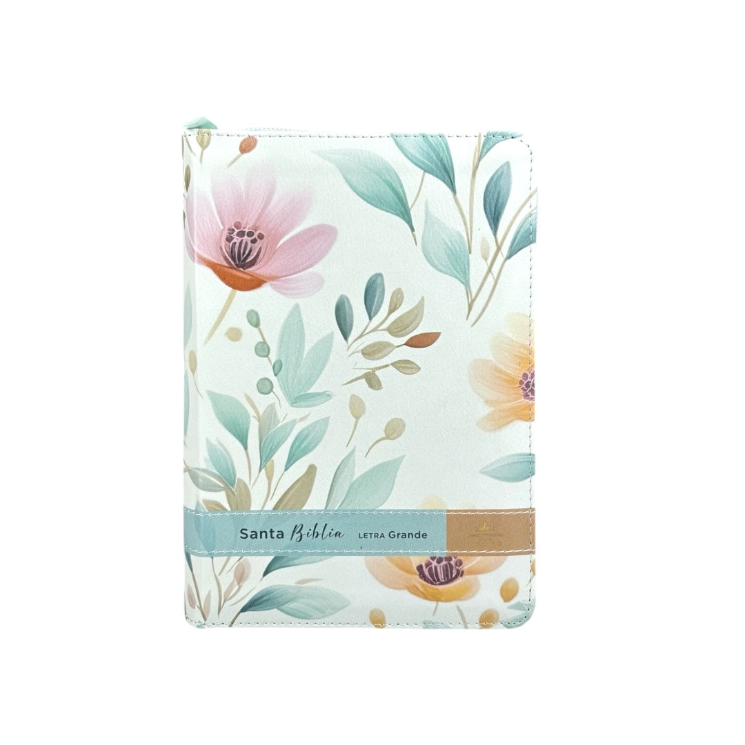 BIBLIA REINA VALERA 1960 PORTATIL LETRA GRANDE IMITACION PIEL VICTORIA FLORES C/INDICE azul