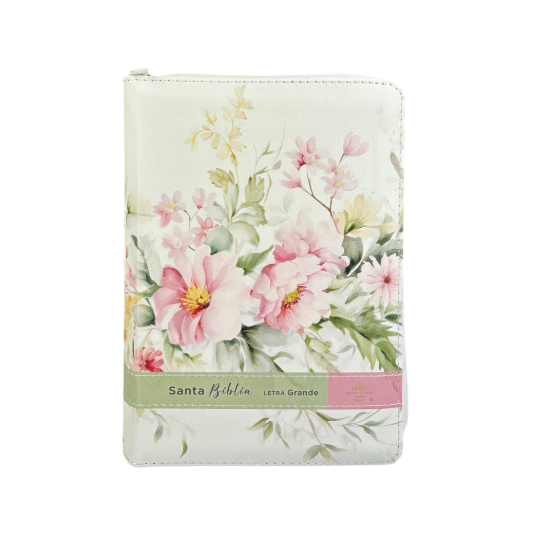 BIBLIA REINA VALERA 1960 PORTATIL LETRA GRANDE IMITACION PIEL VICTORIA FLORES C/INDICE rosa
