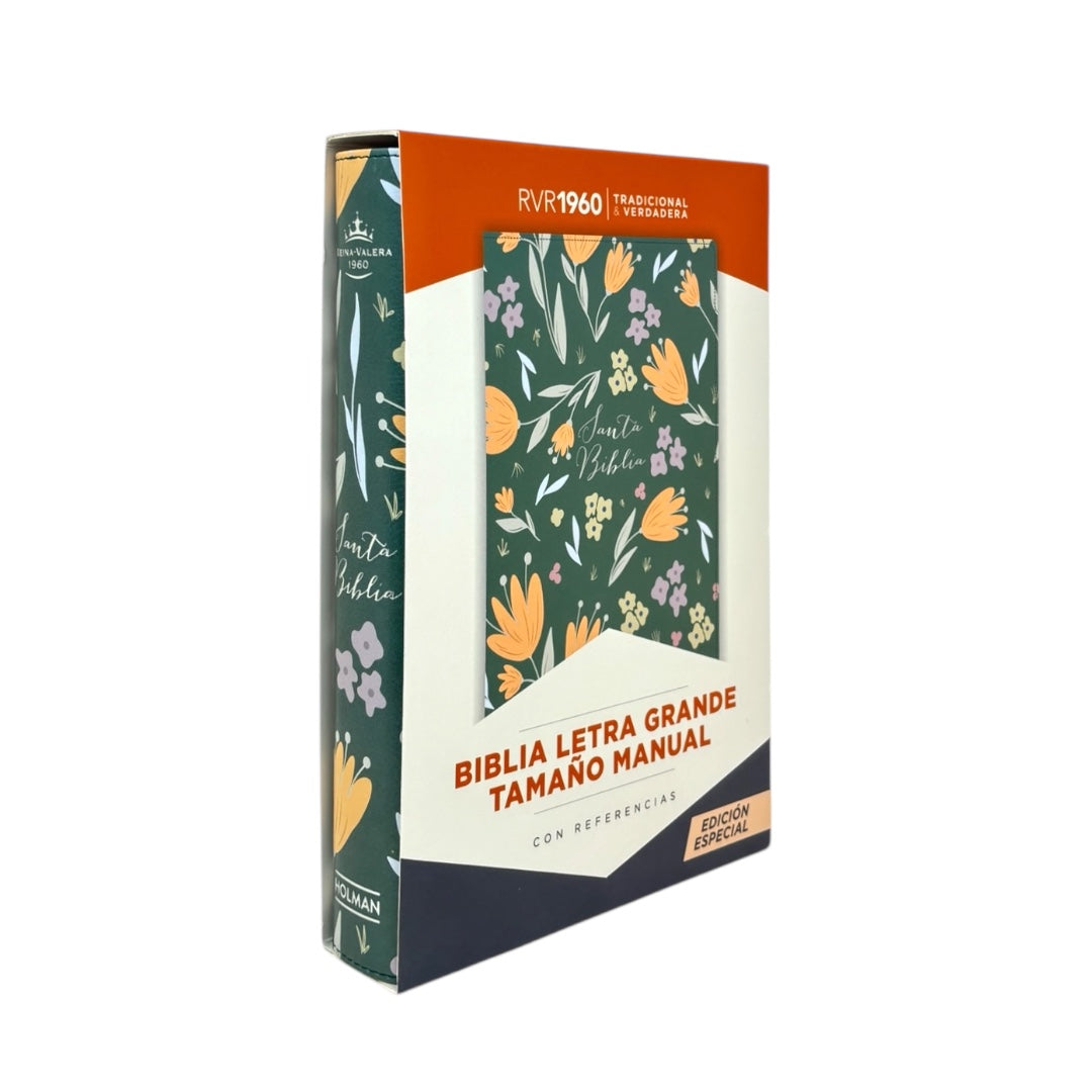 BIBLIA REINA VALERA 1960 LETRA GRANDE MANUAL VERDE FLORAL EDICIÓN ESPECIAL