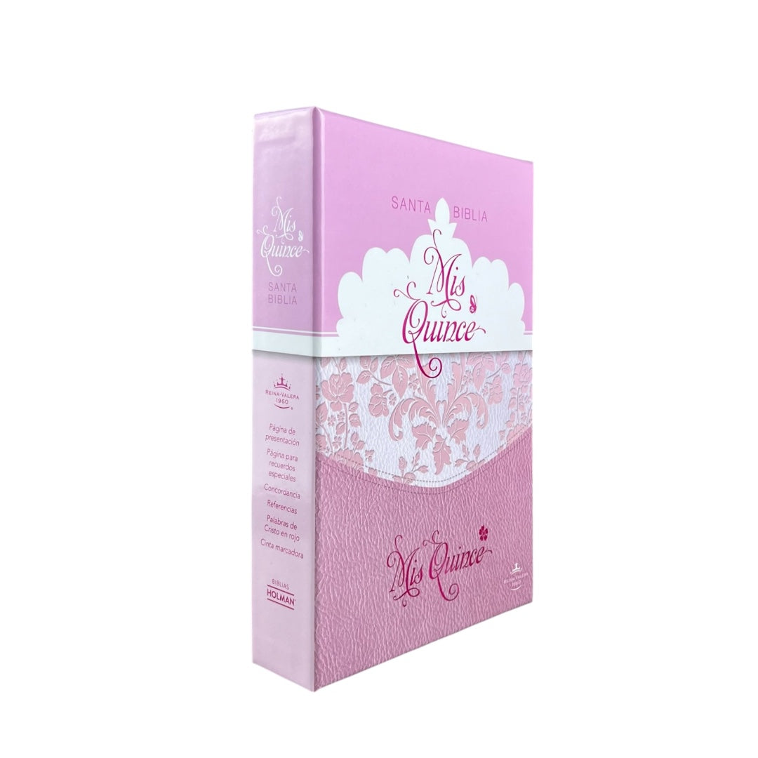 BIBLIA REINA VALERA 1960 MIS QUINCE ROSA FLOREADO SENTIPIEL