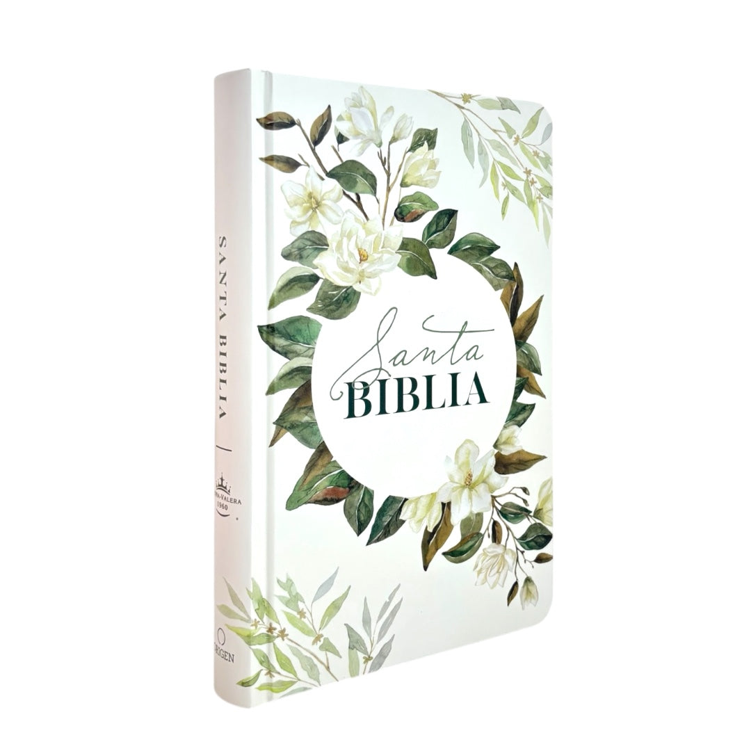 BIBLIA REINA VALERA 1960 LETRA GRANDE TAPA DURA FLORES BLANCAS CANTO VERDE