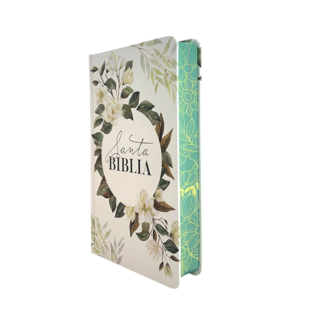 BIBLIA REINA VALERA 1960 LETRA GRANDE TAPA DURA FLORES BLANCAS CANTO VERDE
