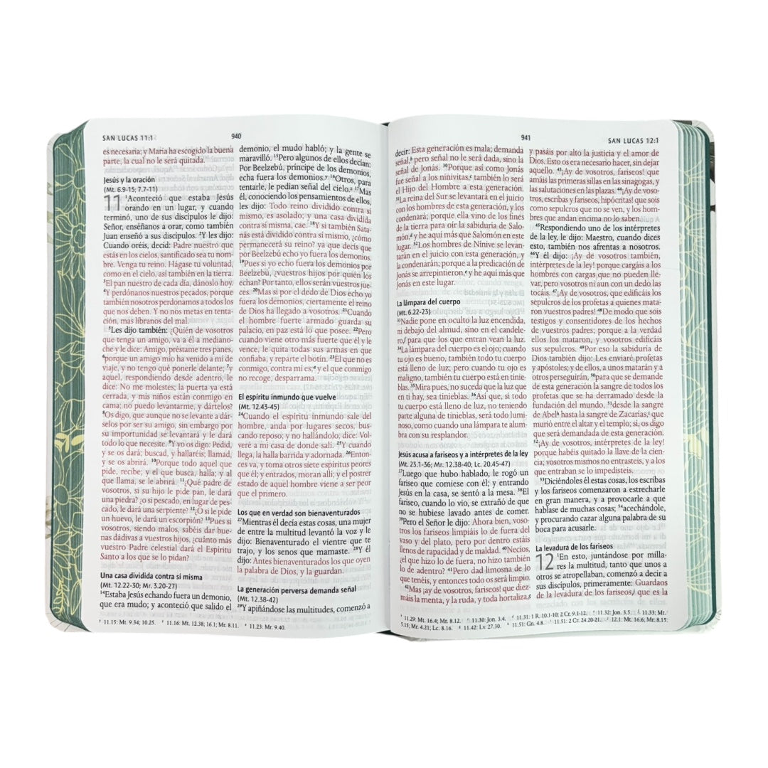 BIBLIA REINA VALERA 1960 LETRA GRANDE TAPA DURA FLORES BLANCAS CANTO VERDE