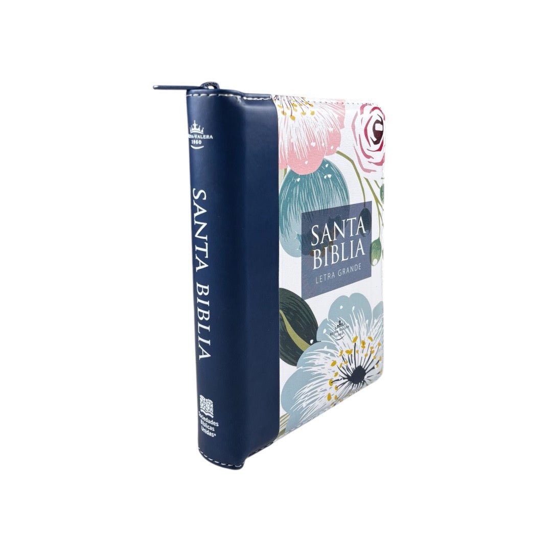 BIBLIA REINA VALERA 1960 COMPACTA IMITACION CUERO AZUL FLORES C/CIERRE