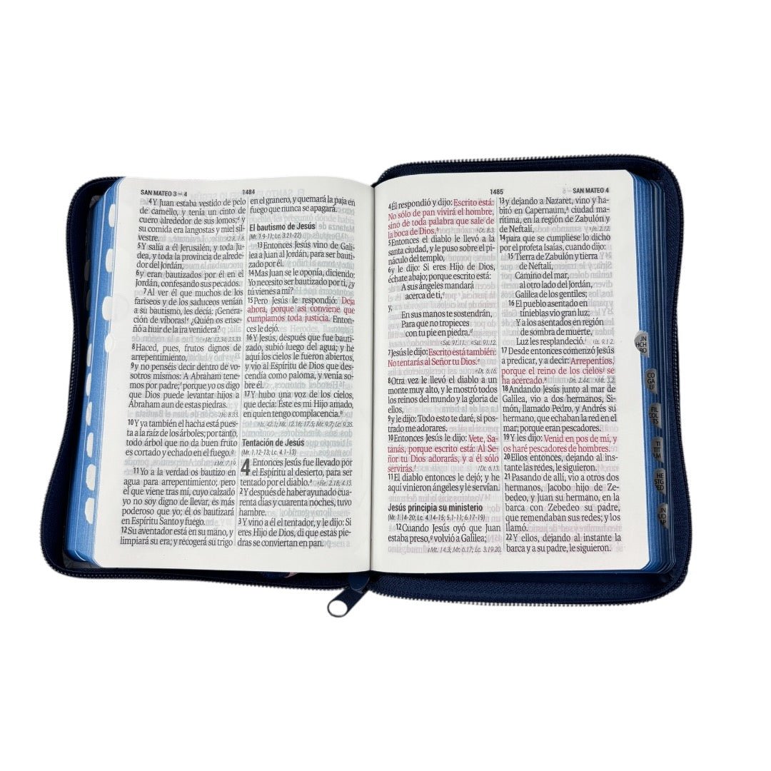 BIBLIA REINA VALERA 1960 COMPACTA IMITACION CUERO AZUL FLORES C/CIERRE