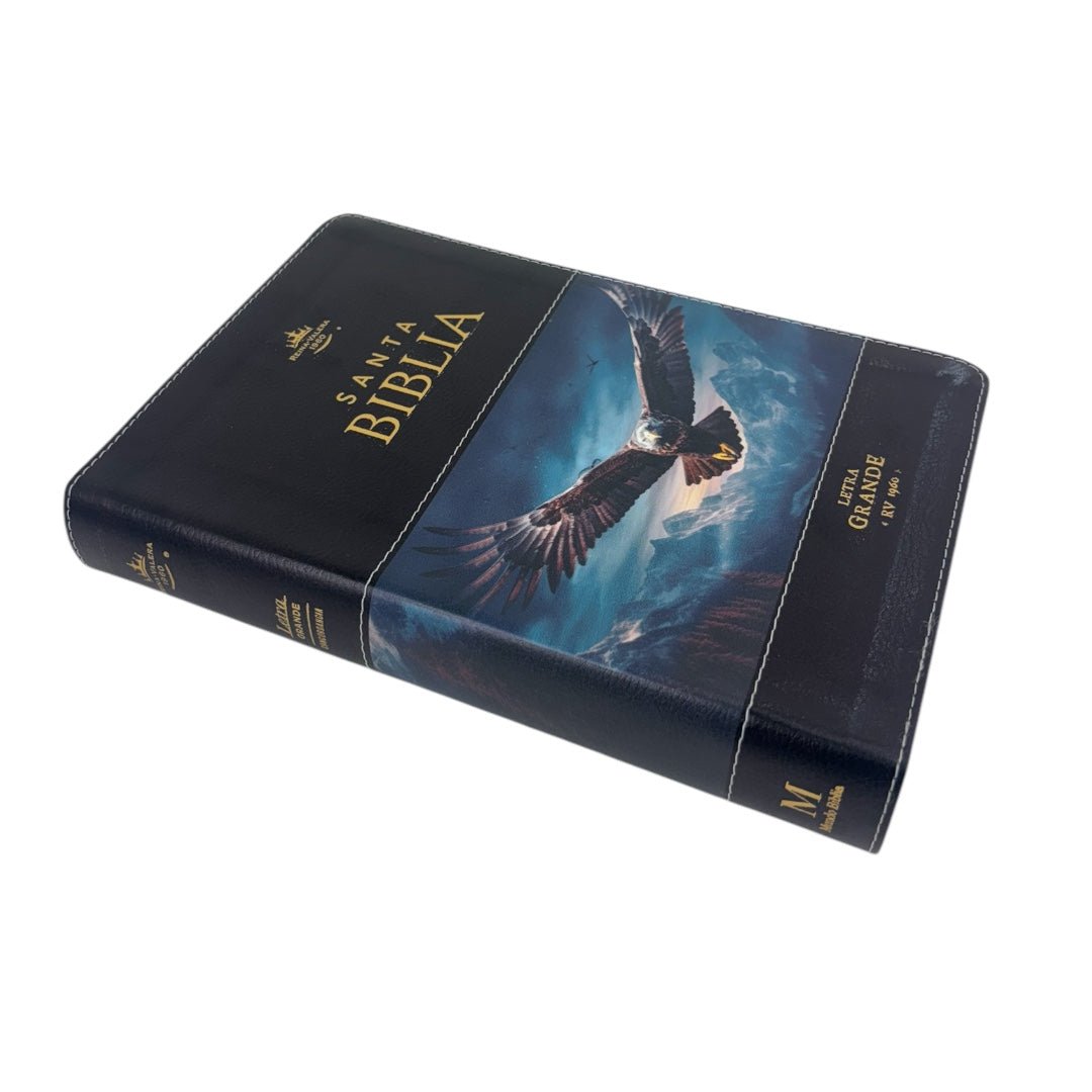 BIBLIA REINA VALERA 1960 LETRA GRANDE IMITACION PIEL CON INIDCE DISEÑO AGUILA/NEGRO