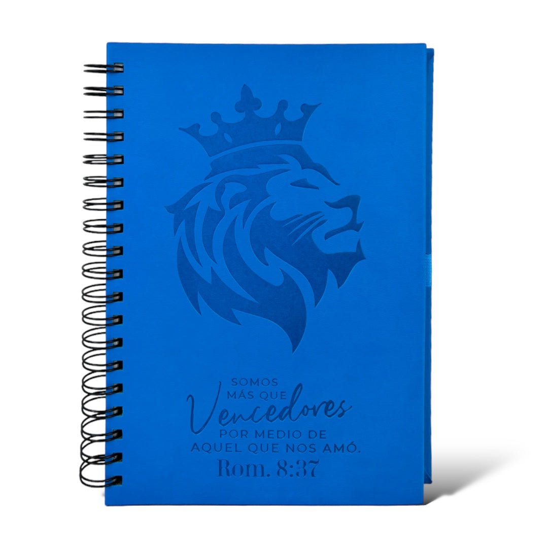 LIBRETA CON VERSÍCULOS Y DISEÑOS/ SOMOS MAS QUE VENCEDORES AZUL