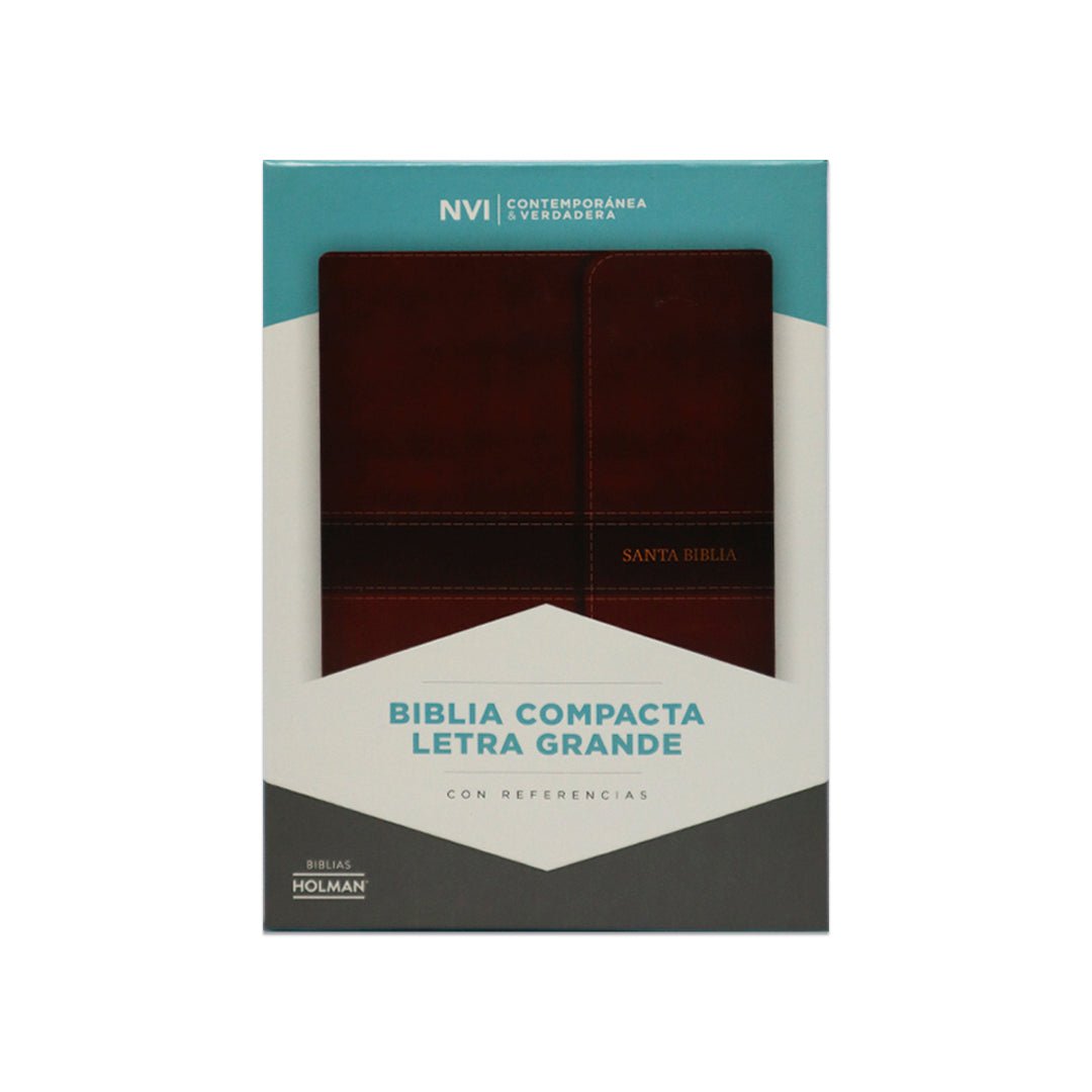 BIBLIA NVI COMPACTA LETRA GRANDE MARRON SIMIL PIEL C/ INDICE SOLAPA IMAN