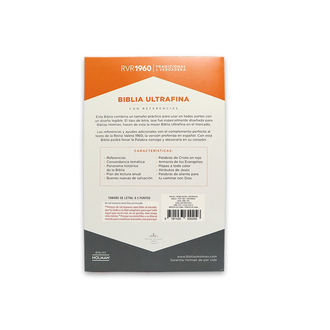 Biblia RVR60 Ultrafina con referencias Aqua (Símil piel)