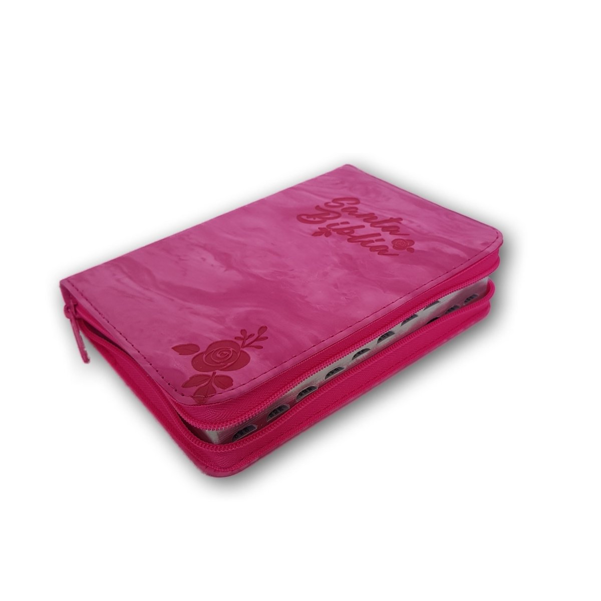 Santa Biblia RVR1960 Compacta Fucsia con Flor c/cierre