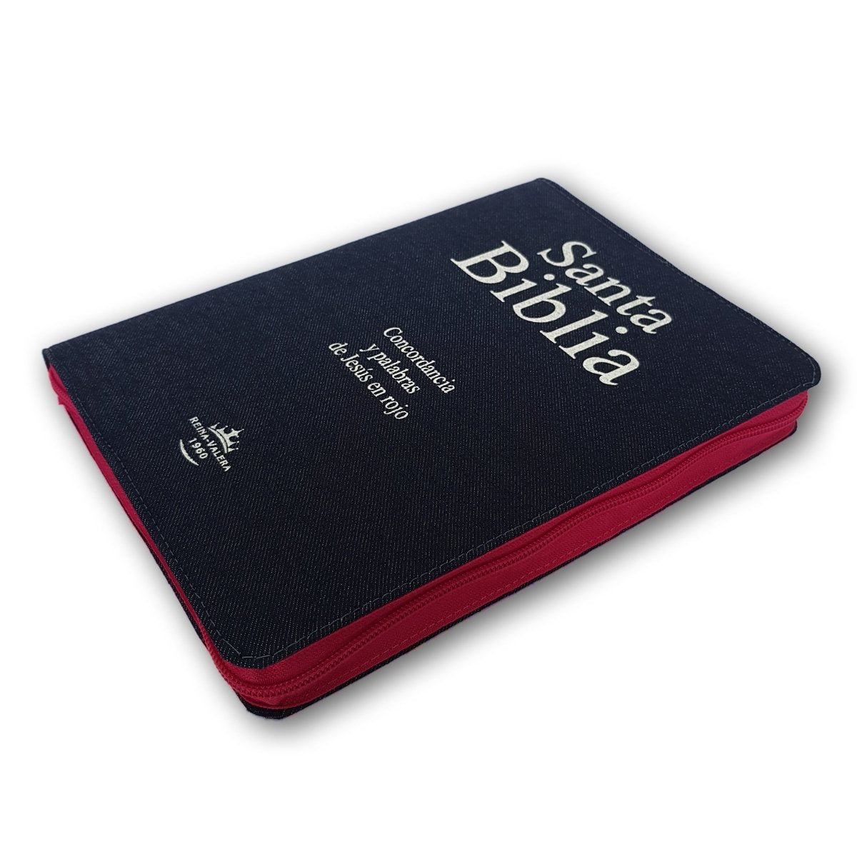 Santa Biblia RVR1960 Jeans Azul c/cierre Gigante Fucsia