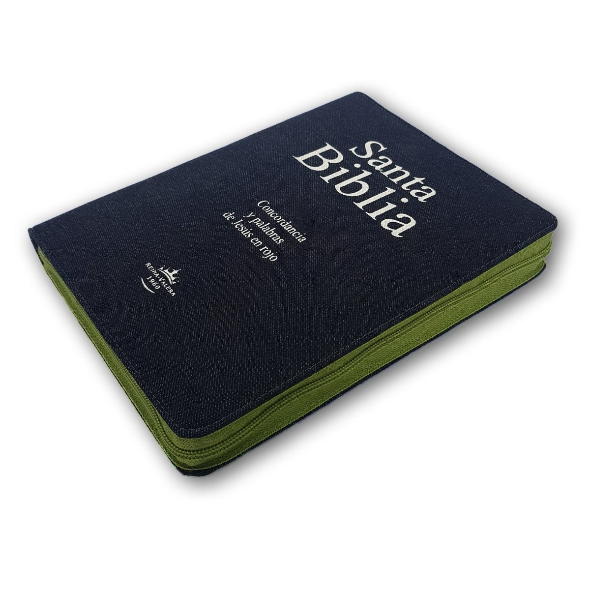 Santa Biblia RVR1960 Jeans Azul c/cierre Gigante verde