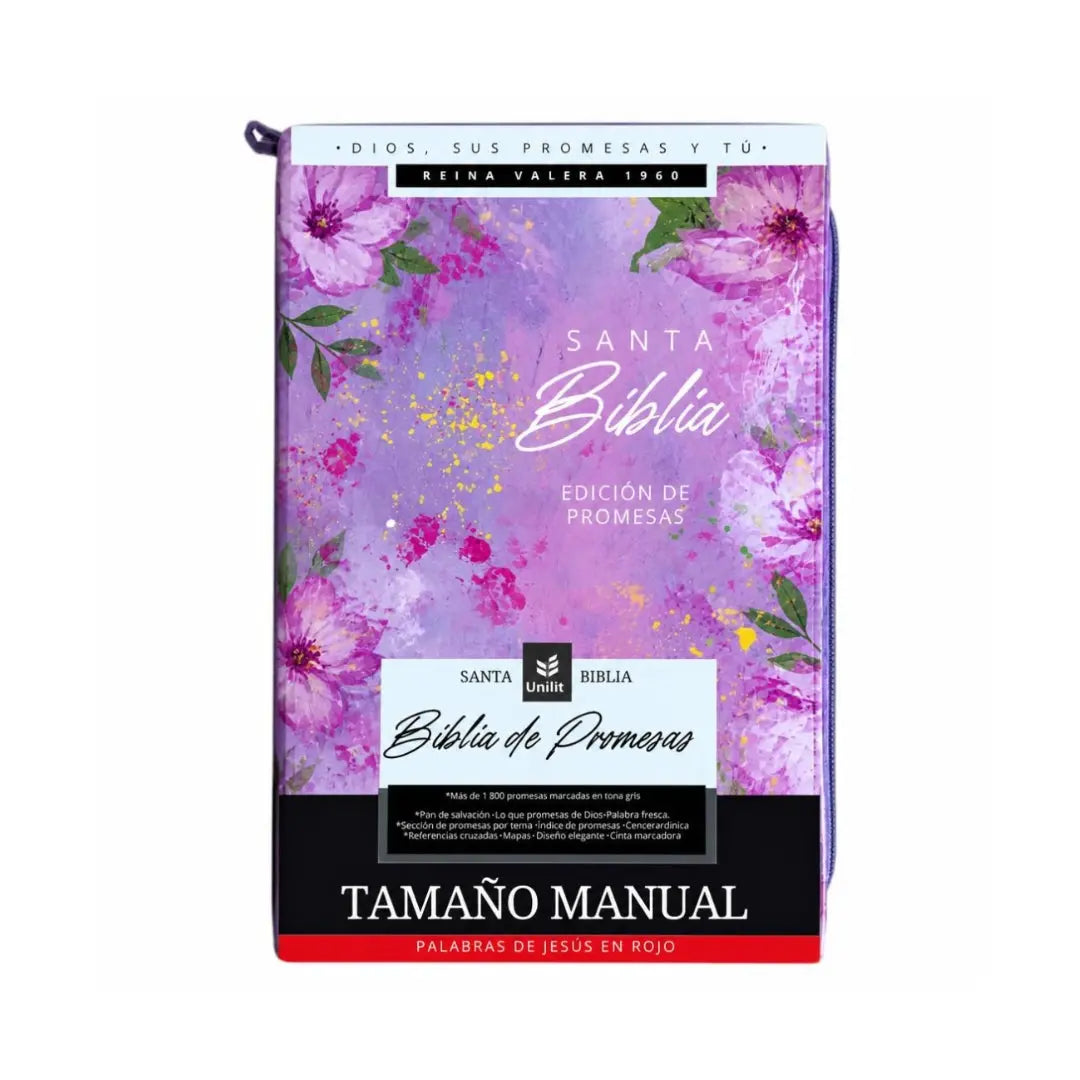Biblia de promesas Rvr 1960  tamaño manual c/cierre lila