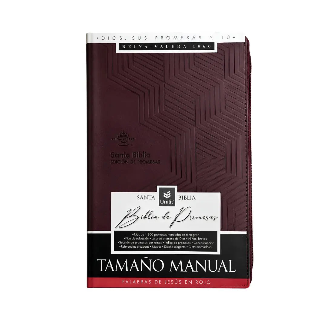 Biblia RVR 1960 de promesas letra Grande tamaño manual marrón líneas Simil Piel con Cierre