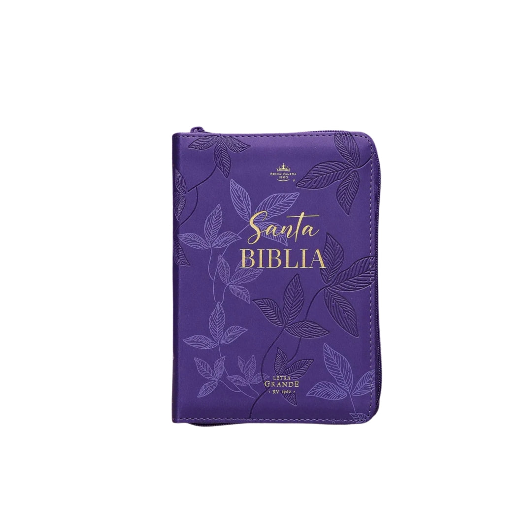 BIBLIA REINA VALERA 1960 COMPACTA IMITACION PIEL C/CIERRE DISEÑO HOJAS PRIMAVERALES
