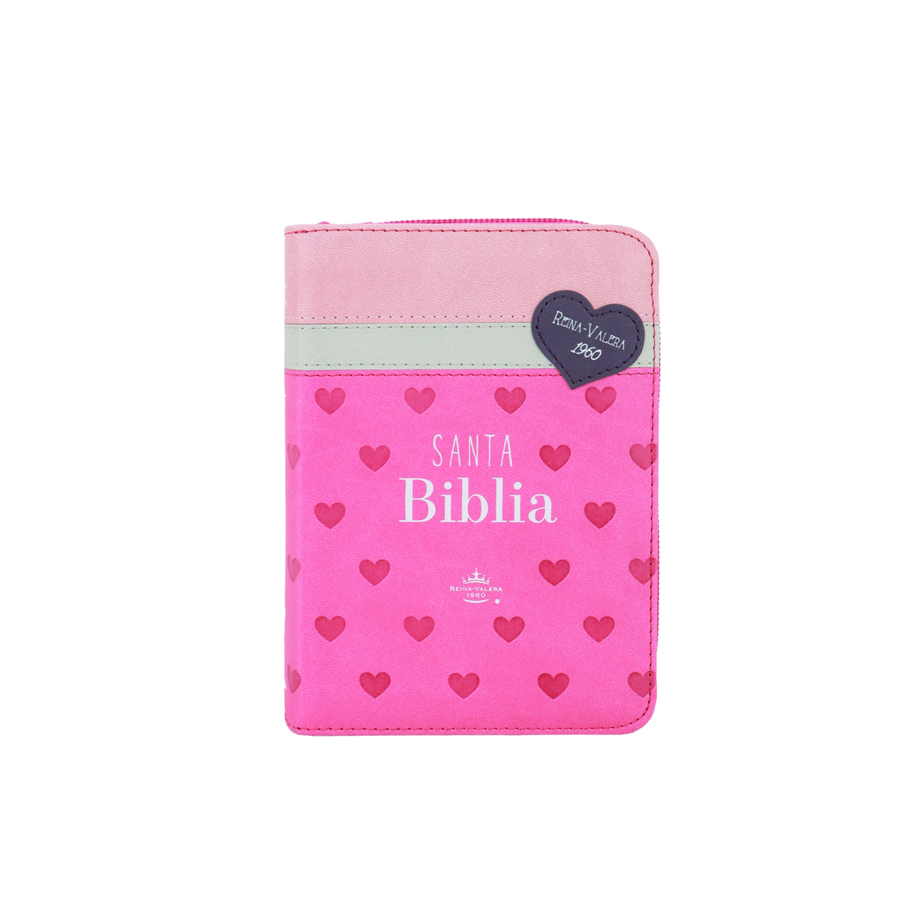 BIBLIA REINA VALERA 1960 TAMAÑO BOLSILLO CORAZONES ROSA C/CIERRE INDICE