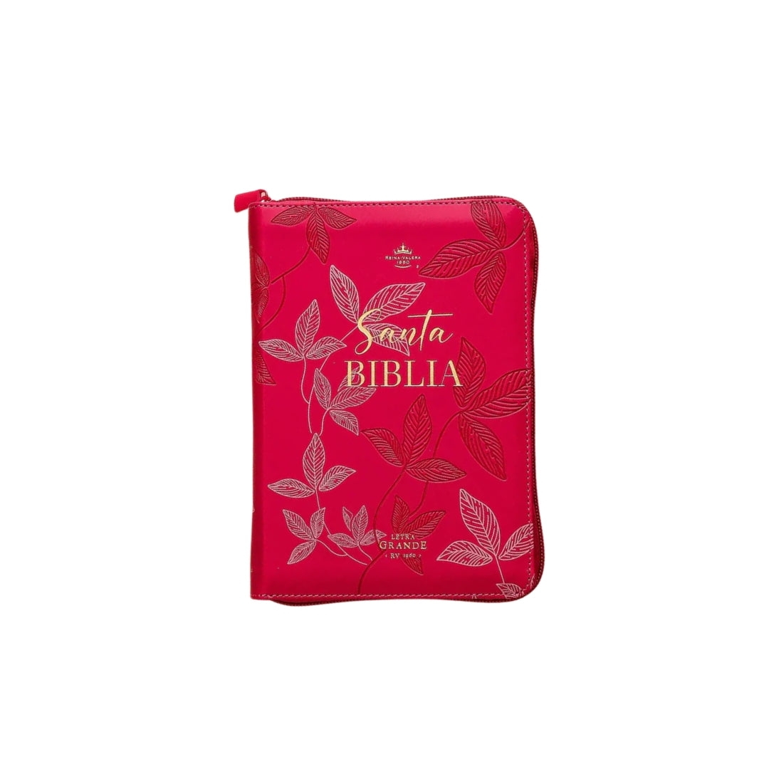 BIBLIA REINA VALERA 1960 COMPACTA IMITACION PIEL C/CIERRE DISEÑO HOJAS PRIMAVERALES