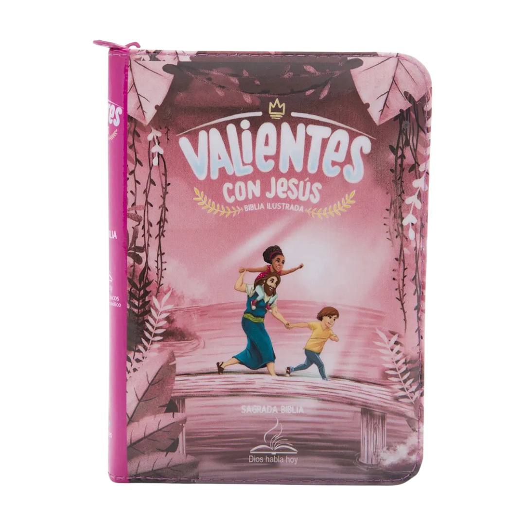 BIBLIA DIOS HABLA HOY VALIENTES CON JESUS ACOLCHONADA ROSA