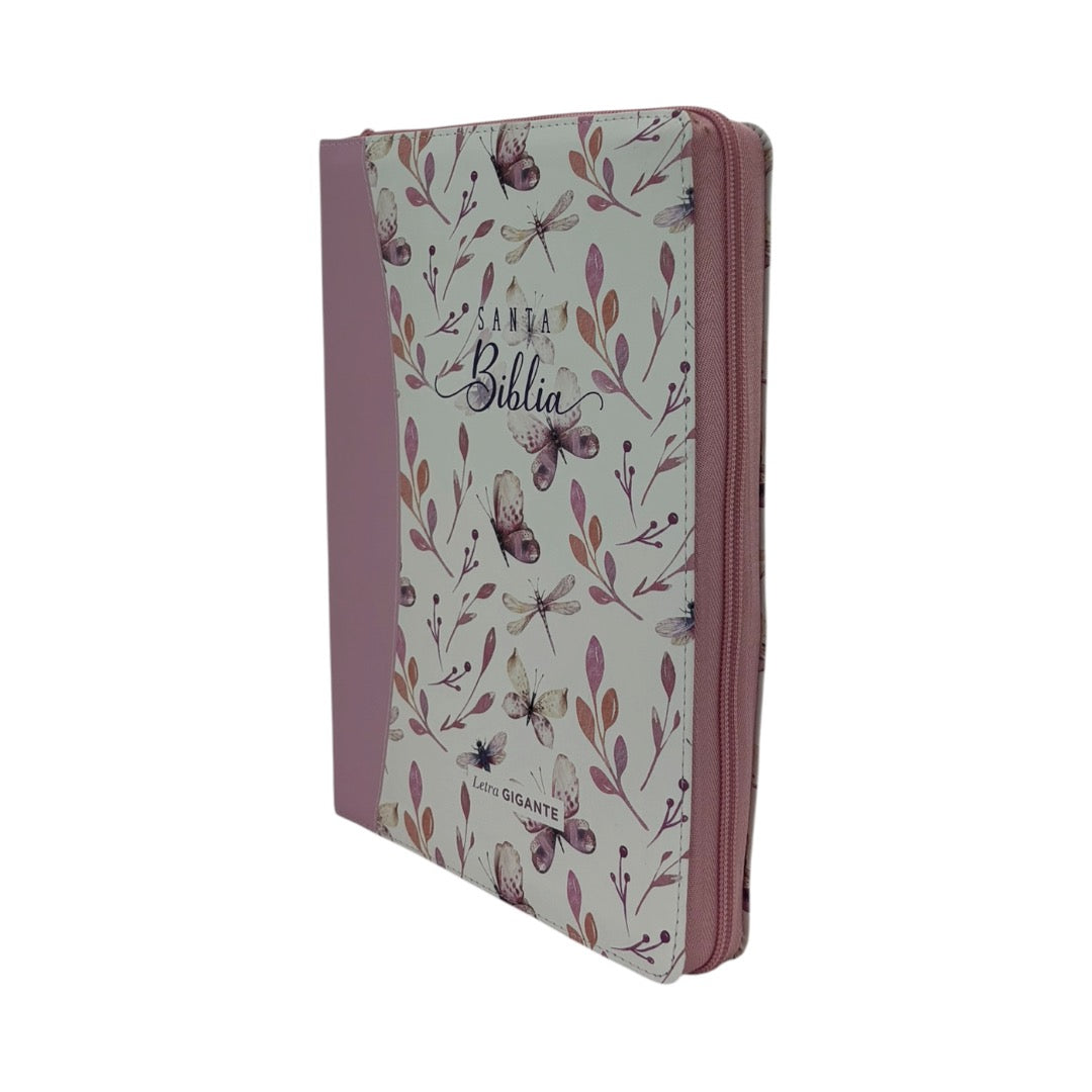 BIBLIA RVR 1960 GIGANTE DISEÑO MARIPOSA TURQUESA/ROSA IMIT PIEL