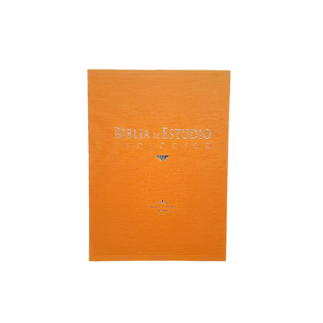 Biblia de estudio teológico RVR60, tamaño mediana, tela estampada, "flor naranja"