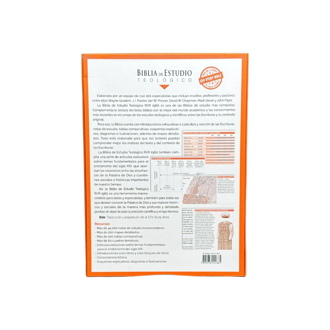 Biblia de estudio teológico RVR60, tamaño mediana, tela estampada, "flor naranja"