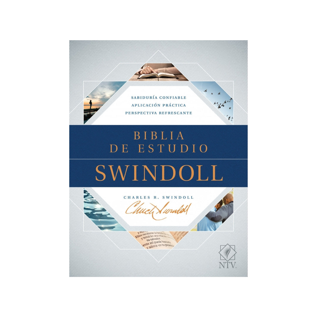 Biblia de estudio Swindoll NTV i /piel marrón azul