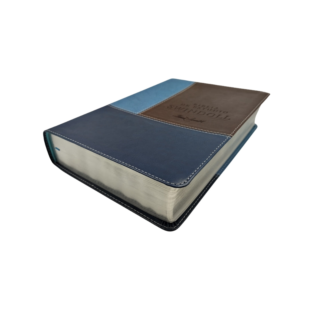 Biblia de estudio Swindoll NTV i /piel marrón azul