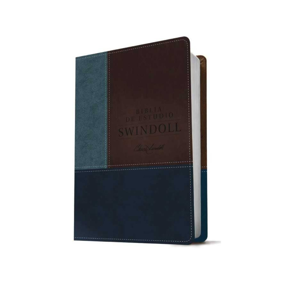 Biblia de estudio Swindoll NTV i /piel marrón azul
