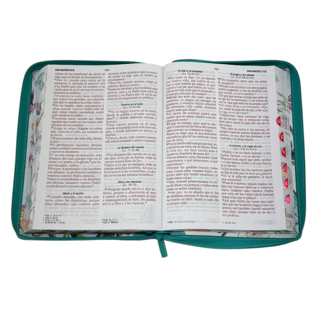 BIBLIA RVR 1960 GIGANTE DISEÑO MARIPOSA TURQUESA/ROSA IMIT PIEL