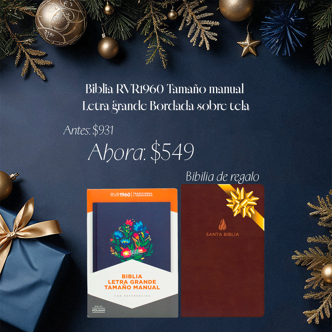 Biblia RVR1960 Tamaño manual Letra grande Bordada sobre tela + 1 de REGALO