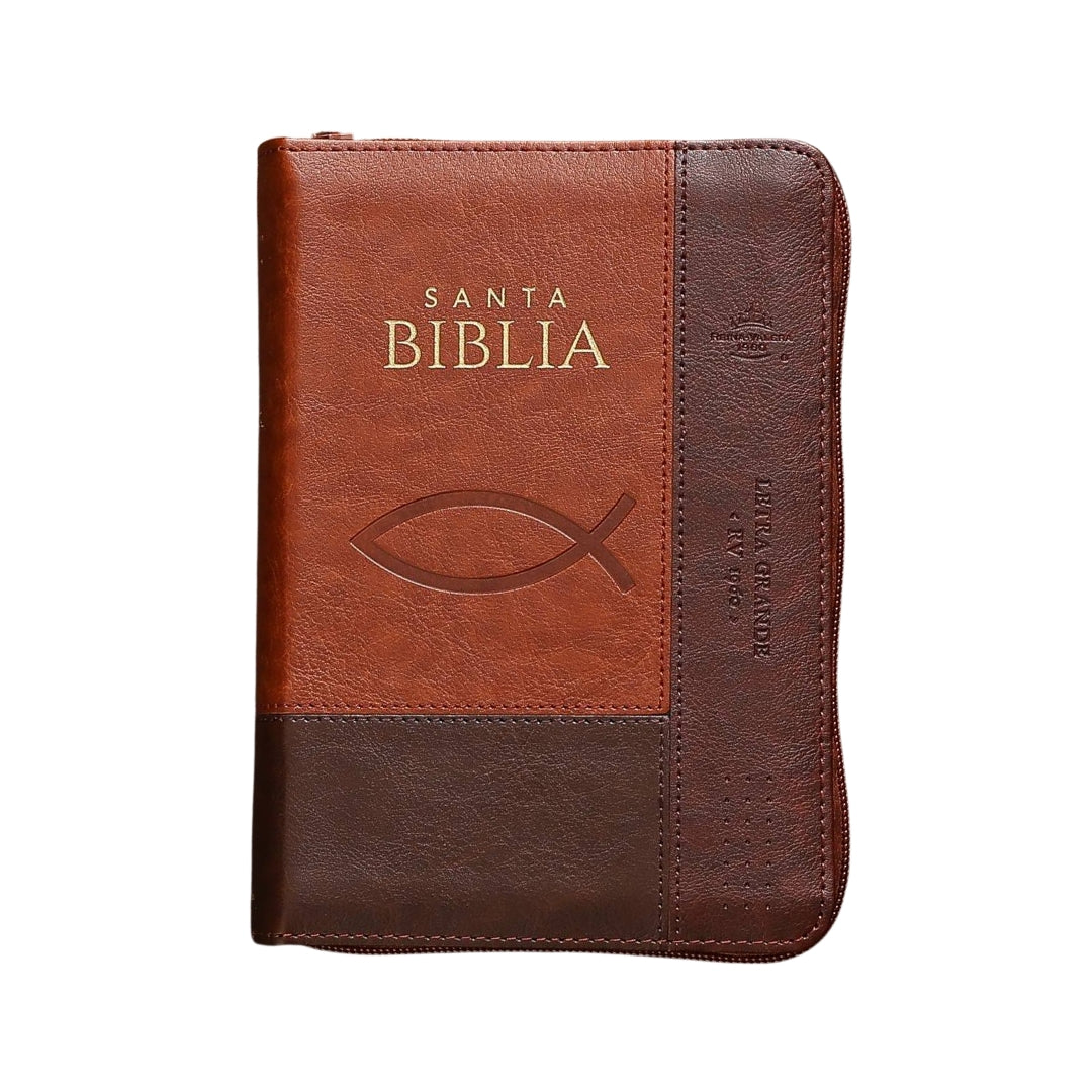 Biblia Reina Valera 1960 compacts Letra Grande i/piel tricolor marrón pez