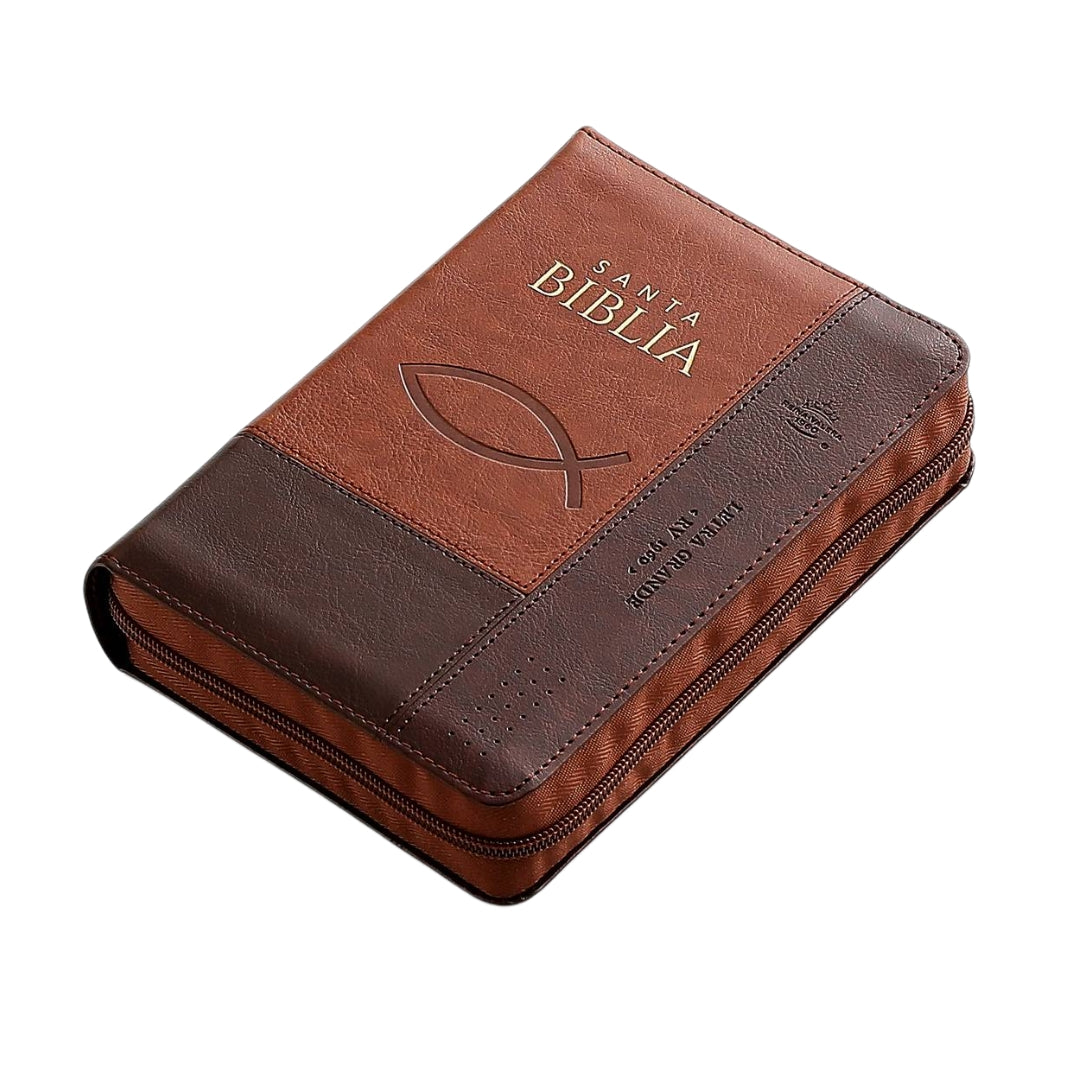 Biblia Reina Valera 1960 compacts Letra Grande i/piel tricolor marrón pez