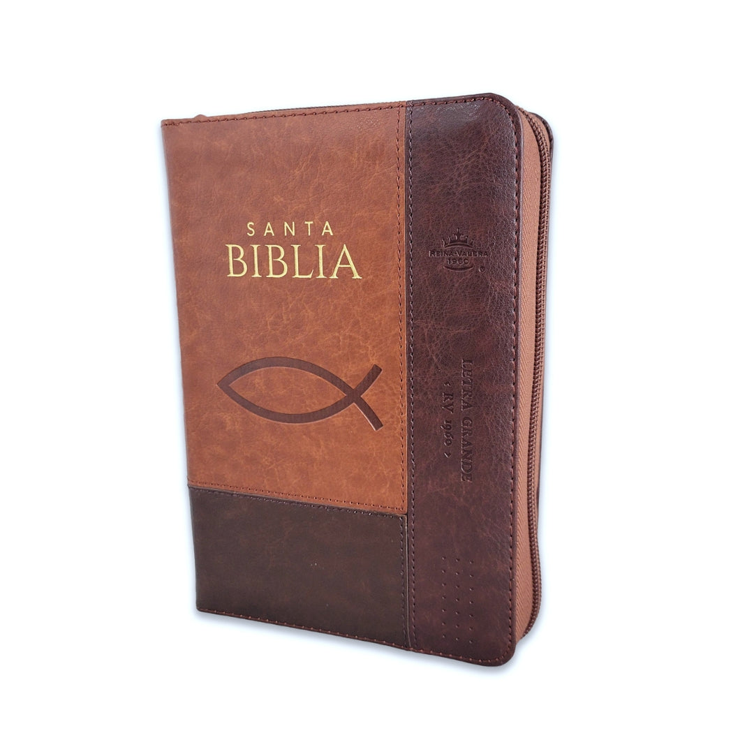 Biblia Reina Valera 1960 compacts Letra Grande i/piel tricolor marrón pez