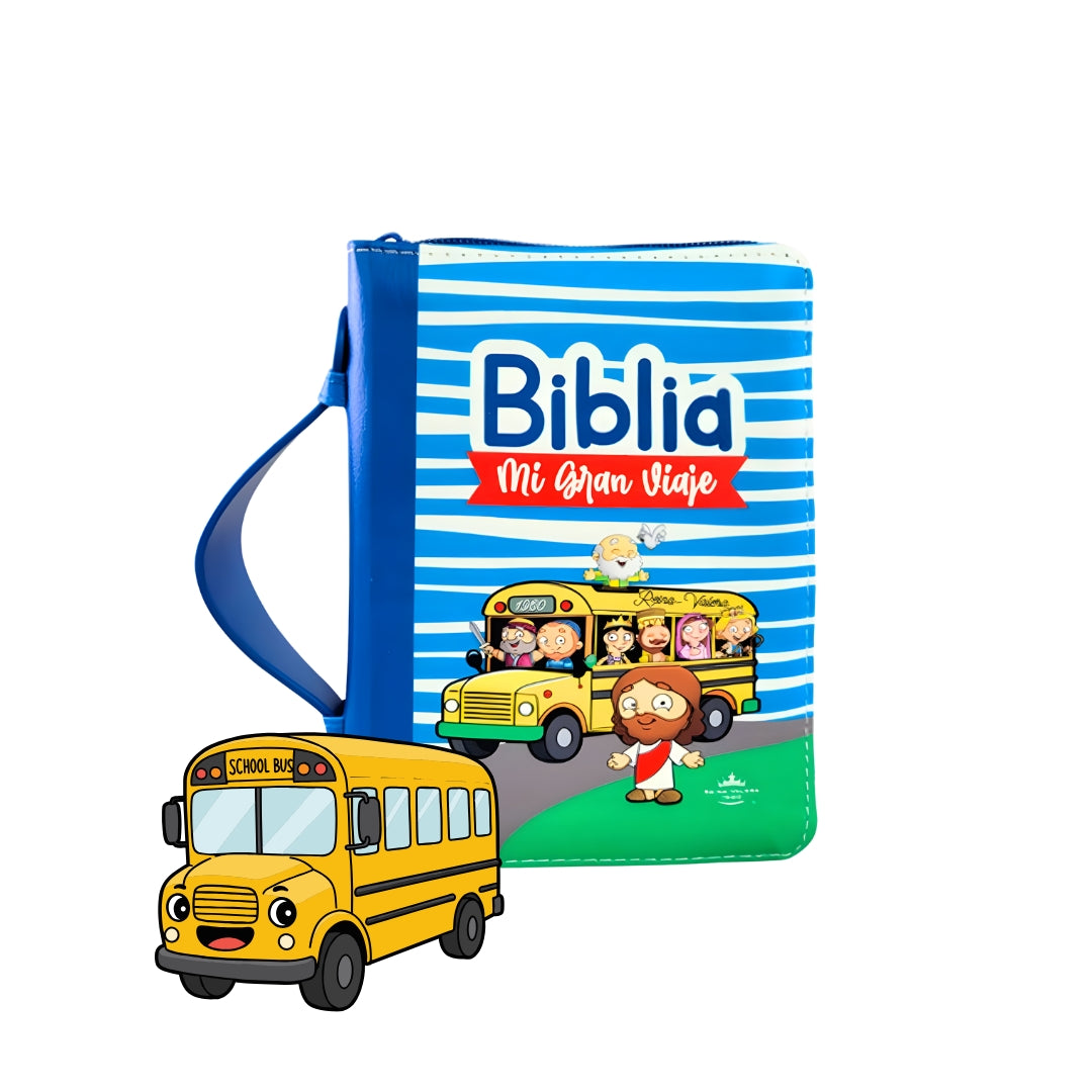 Biblia Mi Gran Viaje de Bolsillo con Cierre RV1960, imit piel azul con asa de mano