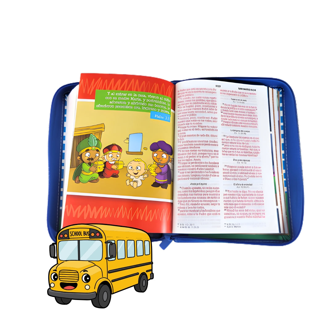 Biblia Mi Gran Viaje de Bolsillo con Cierre RV1960, imit piel azul con asa de mano