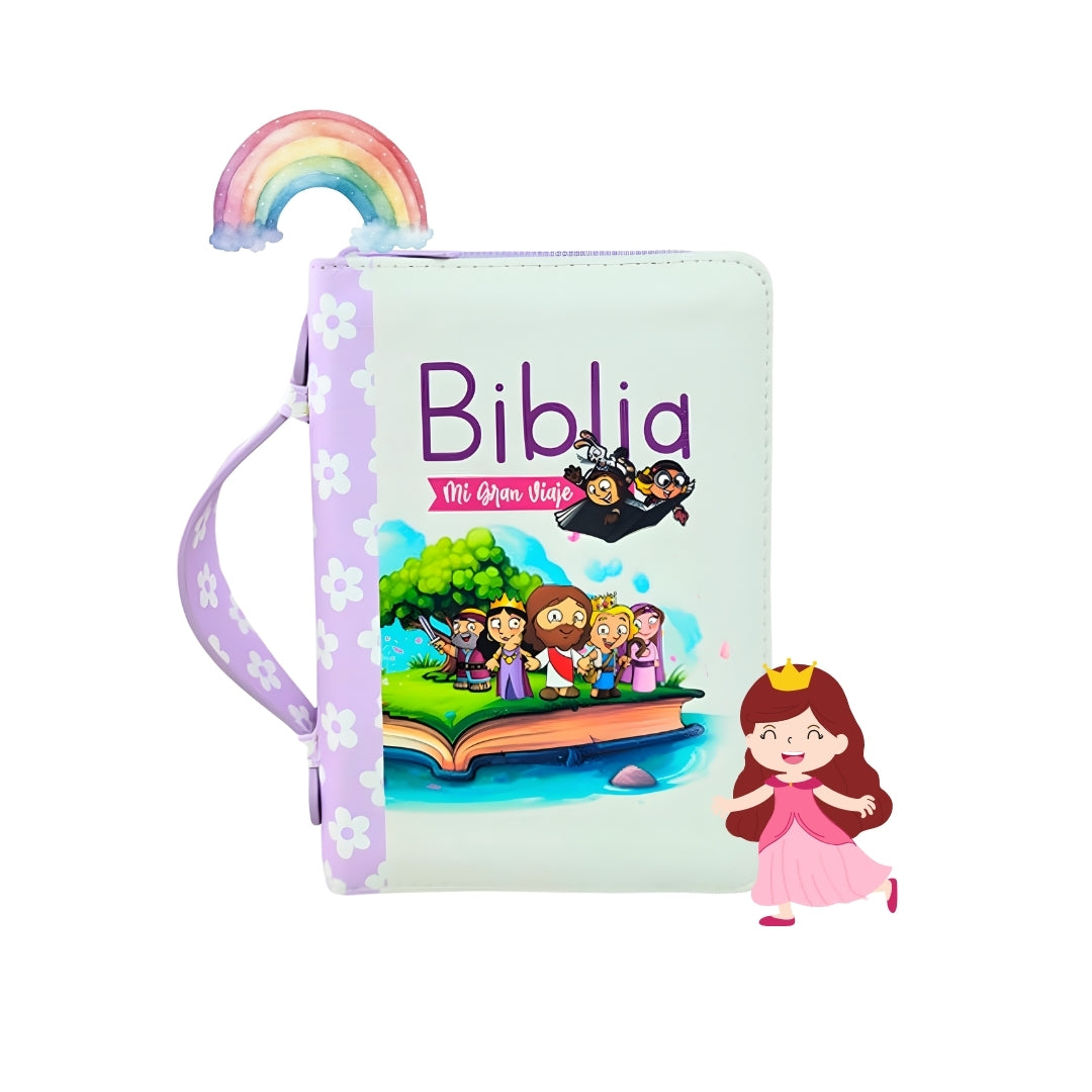 Biblia Mi Gran Viaje de Bolsillo con Cierre RV1960, imit piel lila con asa de mano