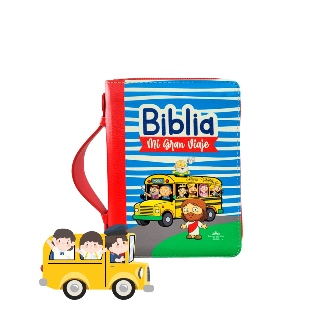 Biblia Mi Gran Viaje de Bolsillo con Cierre RV1960, imit piel rojo con asa de mano