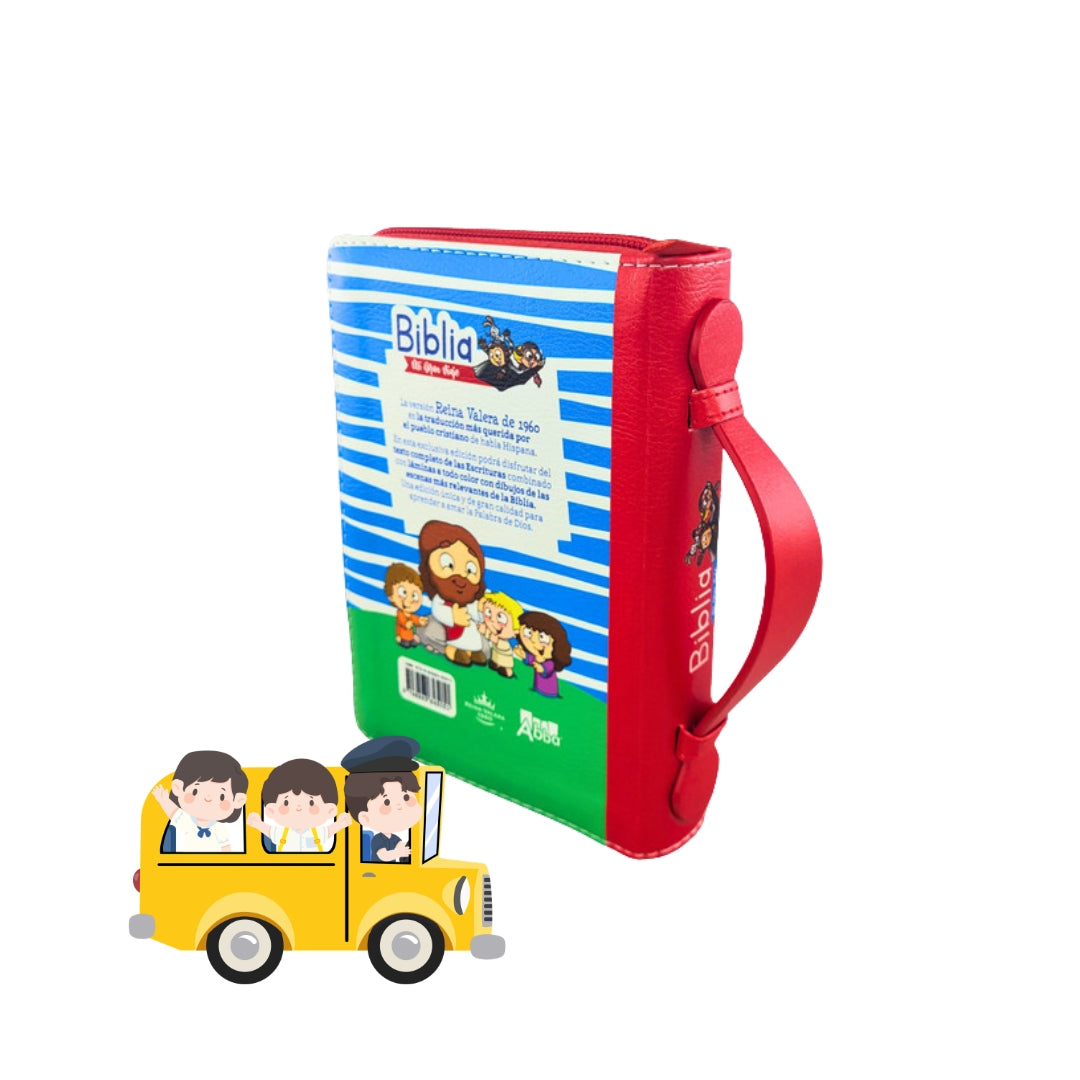 Biblia Mi Gran Viaje de Bolsillo con Cierre RV1960, imit piel rojo con asa de mano