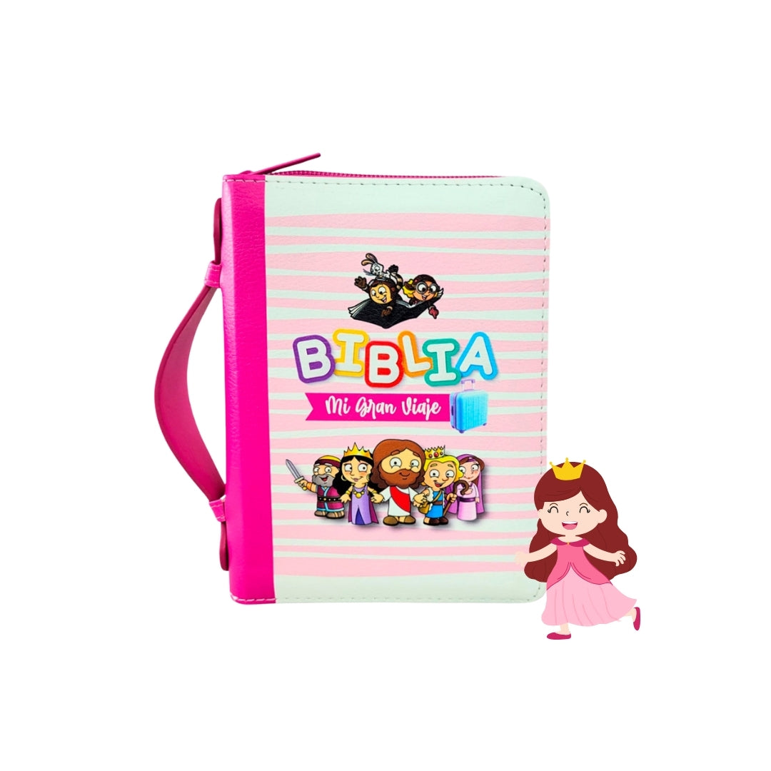Biblia Mi Gran Viaje de Bolsillo con Cierre RV1960, imit piel Rosado con asa de mano