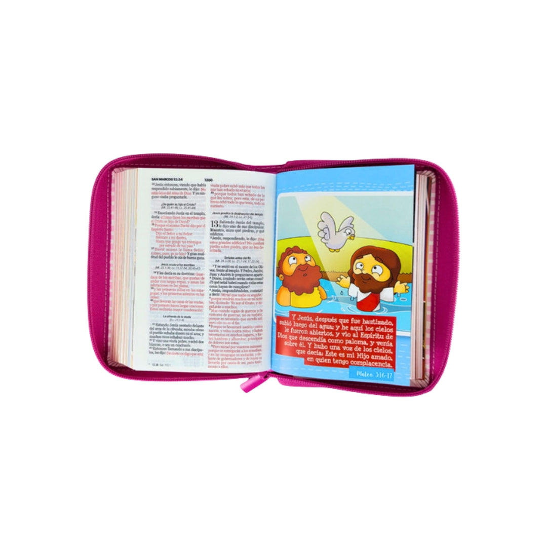 Biblia Mi Gran Viaje de Bolsillo con Cierre RV1960, imit piel Rosado con asa de mano
