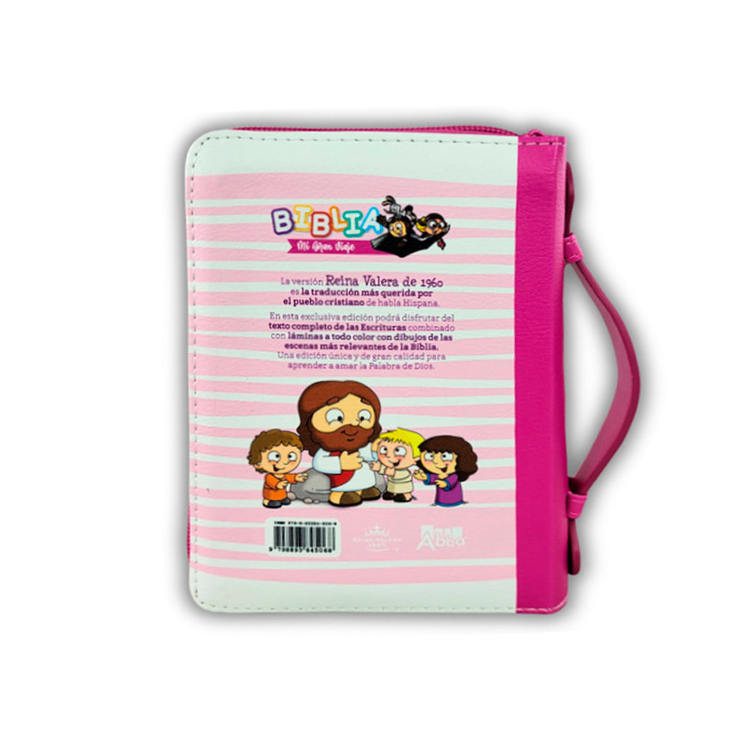 Biblia Mi Gran Viaje de Bolsillo con Cierre RV1960, imit piel Rosado con asa de mano