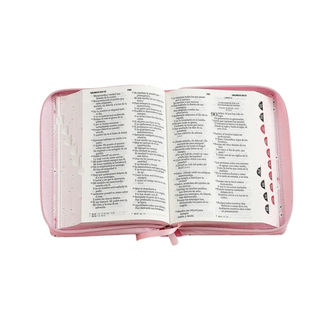 Biblia RVR60 10 pts Mariposas y flores rosa Tamaño Portátil