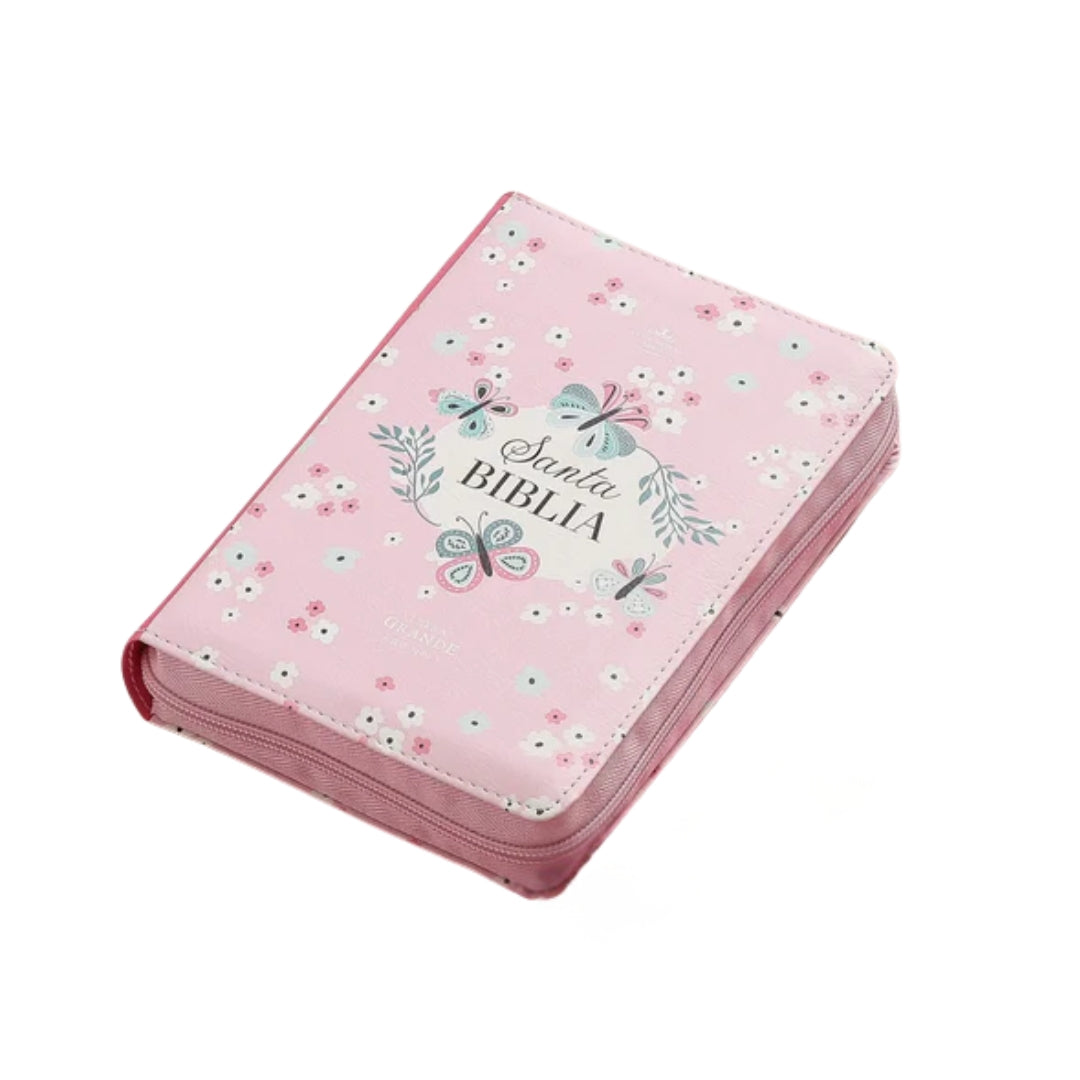 Biblia RVR60 10 pts Mariposas y flores rosa Tamaño Portátil