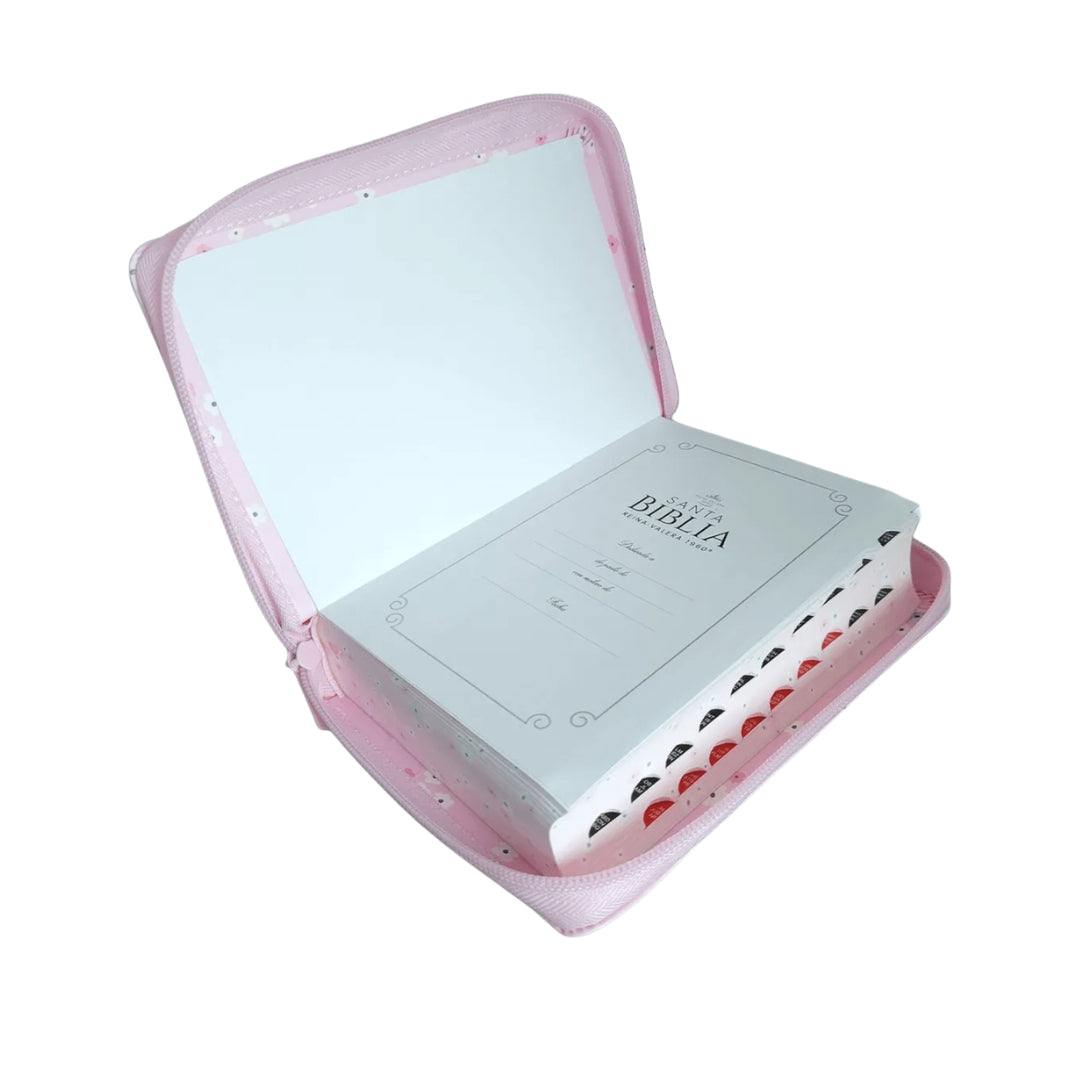 Biblia RVR60 10 pts Mariposas y flores rosa Tamaño Portátil