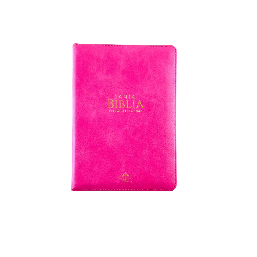 Biblia RV1960 Letra Grande 11 puntos piel con cierre Fucsia