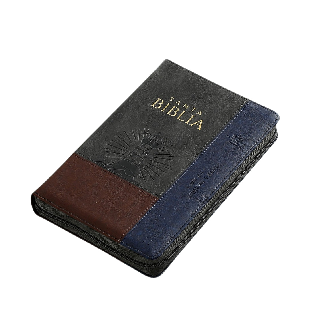 Biblia RVR60 Tamaño Manual letra grande i/piel Gris/azul/café Faro cierre/índice