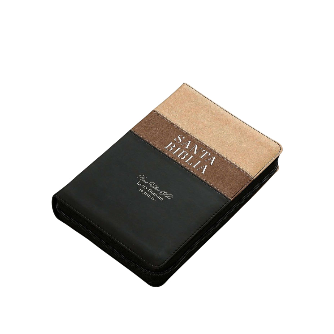 Biblia RVR1960 Gigante Manual Con Cierre Beige, Café Y Negro