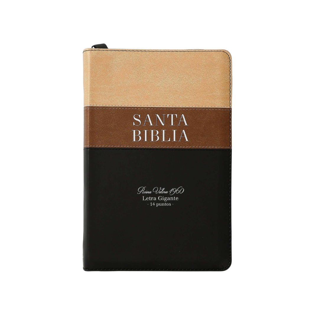 Biblia RVR1960 Gigante Manual Con Cierre Beige, Café Y Negro