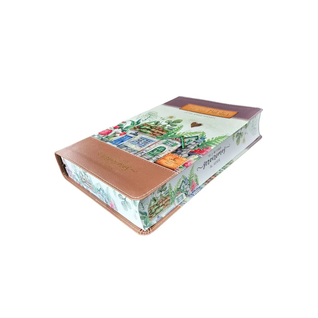 Biblia Letra Súper Gigante 19 puntos RV1960, imit piel floral marrón y canto con mensaje - Yo y mi casa